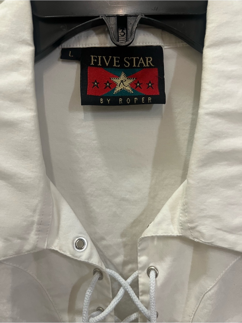 Five Star by Roper White Lace-Up Western Button Cuff Shirt Size Large - Picture 4 of 8